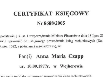 Certyfikat ministra finansów